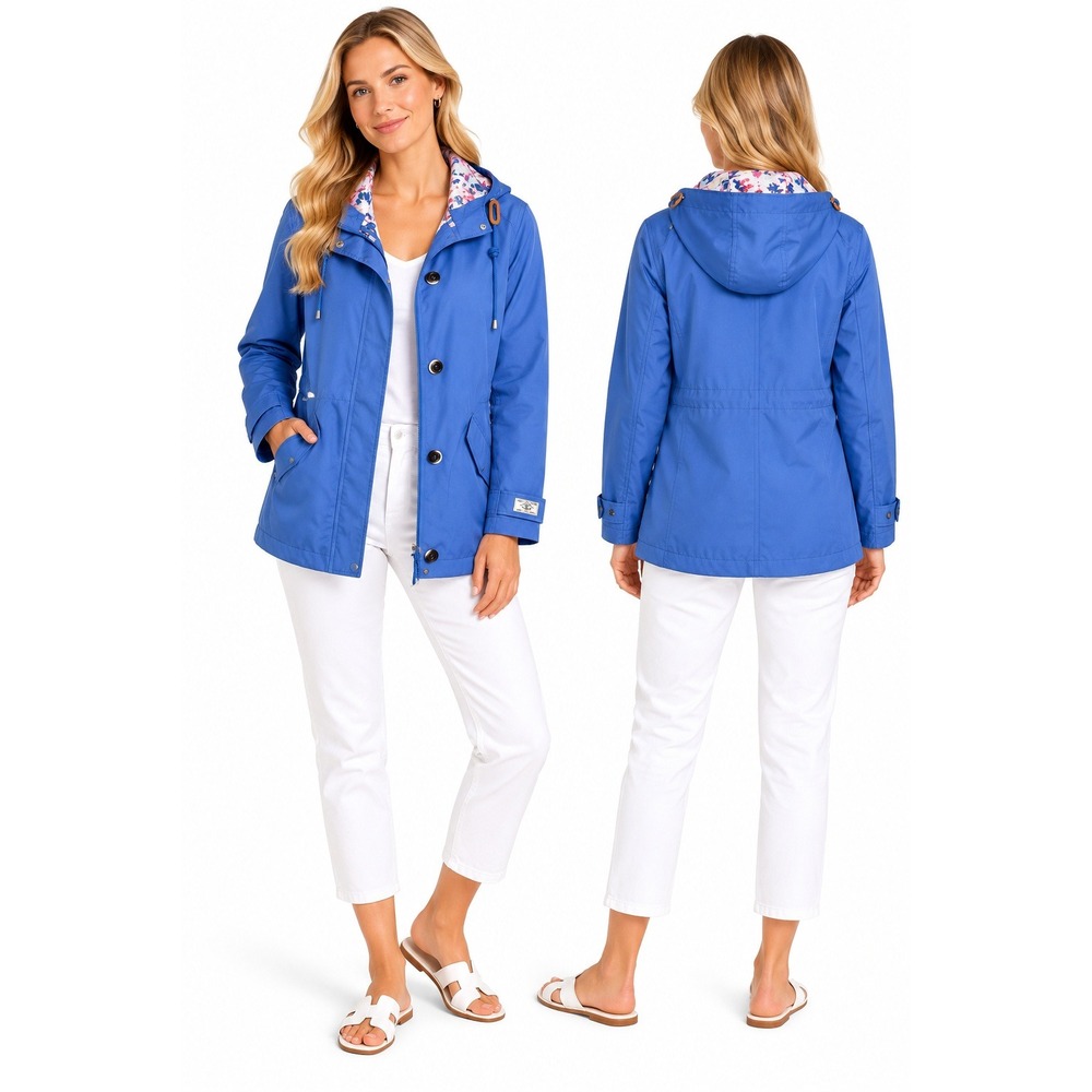 Joules Rain Jacket 8 Blue Coast Waterproof Floral Lined Hooded Spring Utility